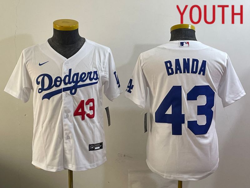 Youth Los Angeles Dodgers #43 Banda White Game 2024 Nike MLB Jersey style 12092